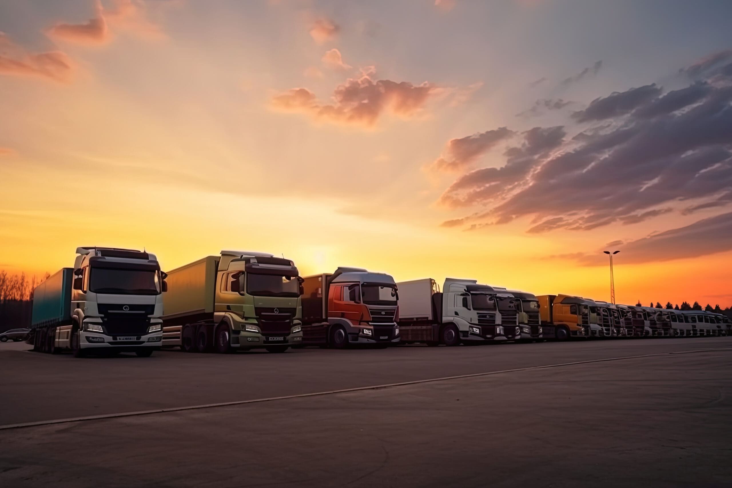 many-transport-trucks-parked-service-station-sunset-ai-generative-scaled-min